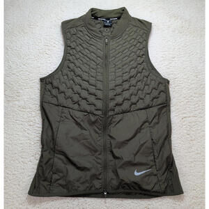Nike Running Aeroloft Vest Size Medium Green Goose Down Fill Full Zip 928501-395